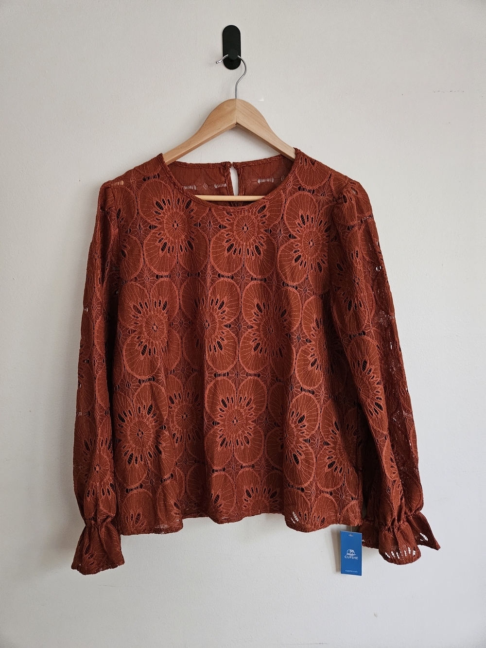 Women's Rust Lace Long-Sleeve Top